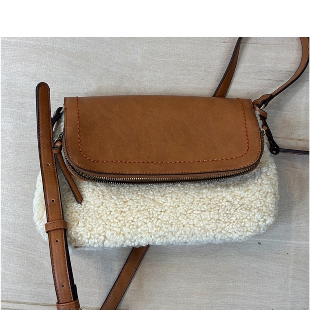 Sole Society Sherpa and Tan Leather Crossbody Bag - Picture 8 of 8